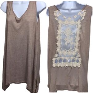 UMGEE 100 % Cotton Boho Tunic Top W/ Crochet Lace Peekaboo Detailing